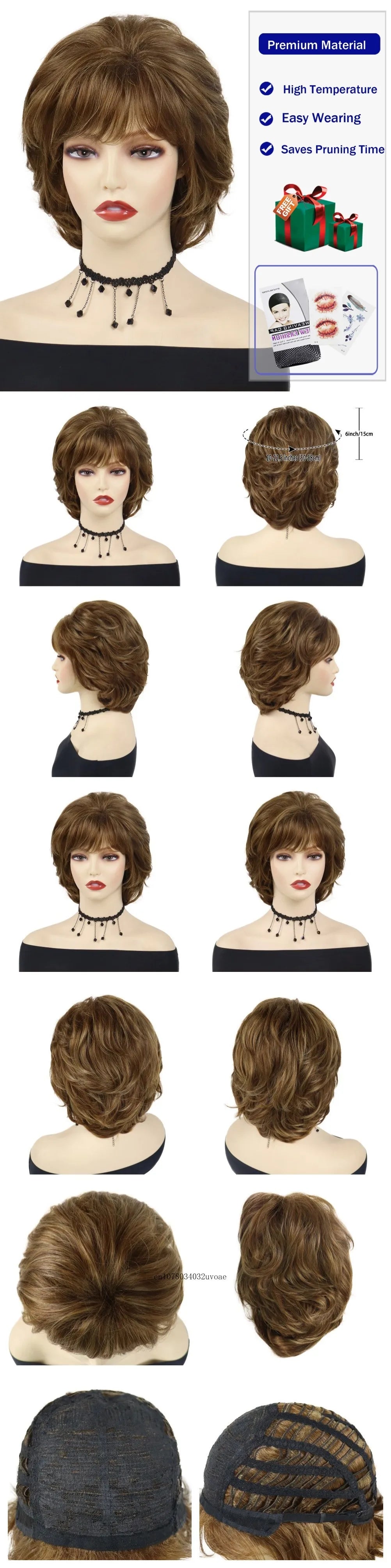 Brown Curly Wig with Bangs Synthetic Short Wigs for Women Korean Hairstyle Witty Cute Ladies Hair Daily Cosplay Halloween Party