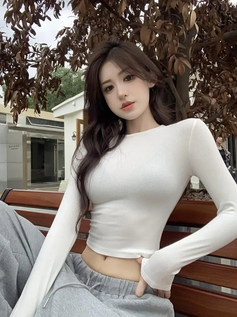 Women's Clothing Tops T-Shirts Autumn Winter Hot Selling Popularity Bottoming Solid Color Round Neck Fashion New Comfortable