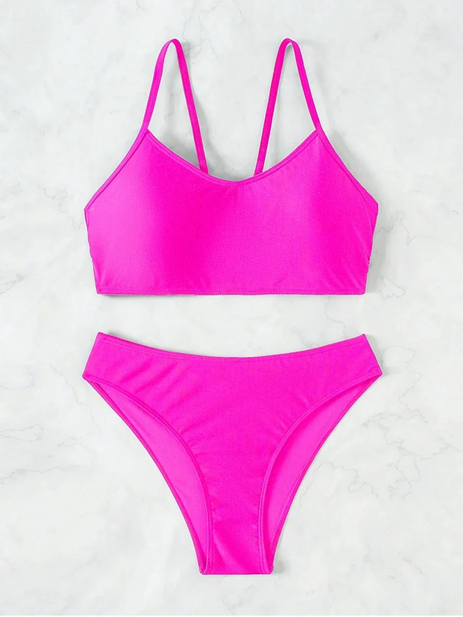 Sexy Woman Swimsuits 2025 Summer Swimwear Women's Bikinis for Female Two Pieces Beach Wear Solid Color Bikinis Set Bathing Suit