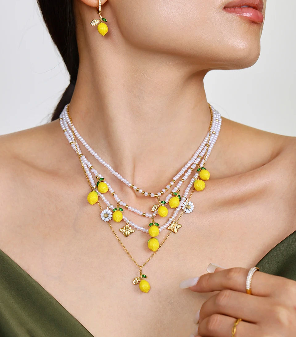 Handmade Beaded Necklace Matching Bracelet Earrings With Lemon Pendant Charms Shell Beads Necklaces Bracelets Earring For Women