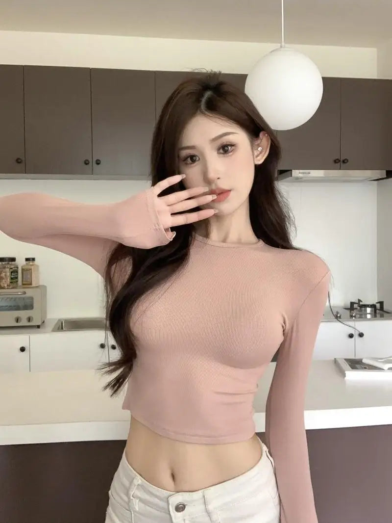Women's Clothing Tops T-Shirts Autumn Winter Hot Selling Popularity Bottoming Solid Color Round Neck Fashion New Comfortable