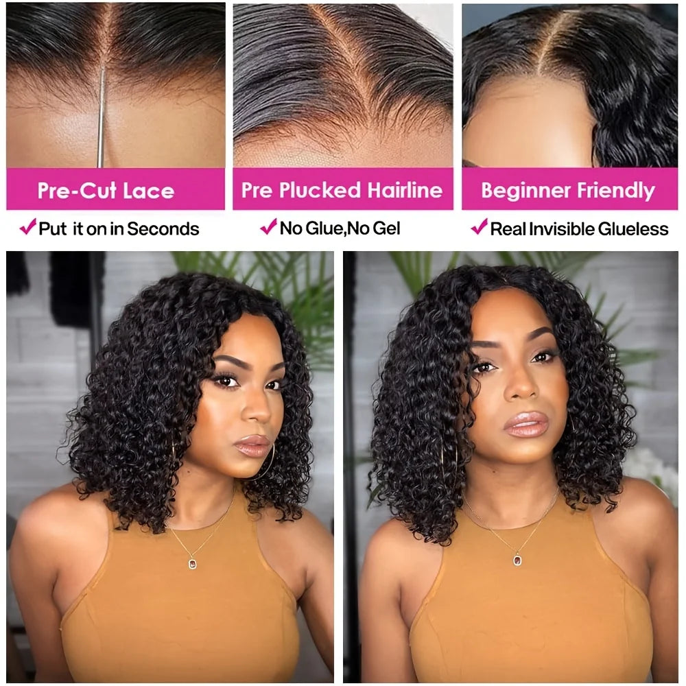 Glueless Wigs 6x4 Deep Wave Bob Human Hair Wigs For Women Bleached Knots Lace Wig Pre Plucked Pre Cut Lace Ready To Wear Wigs