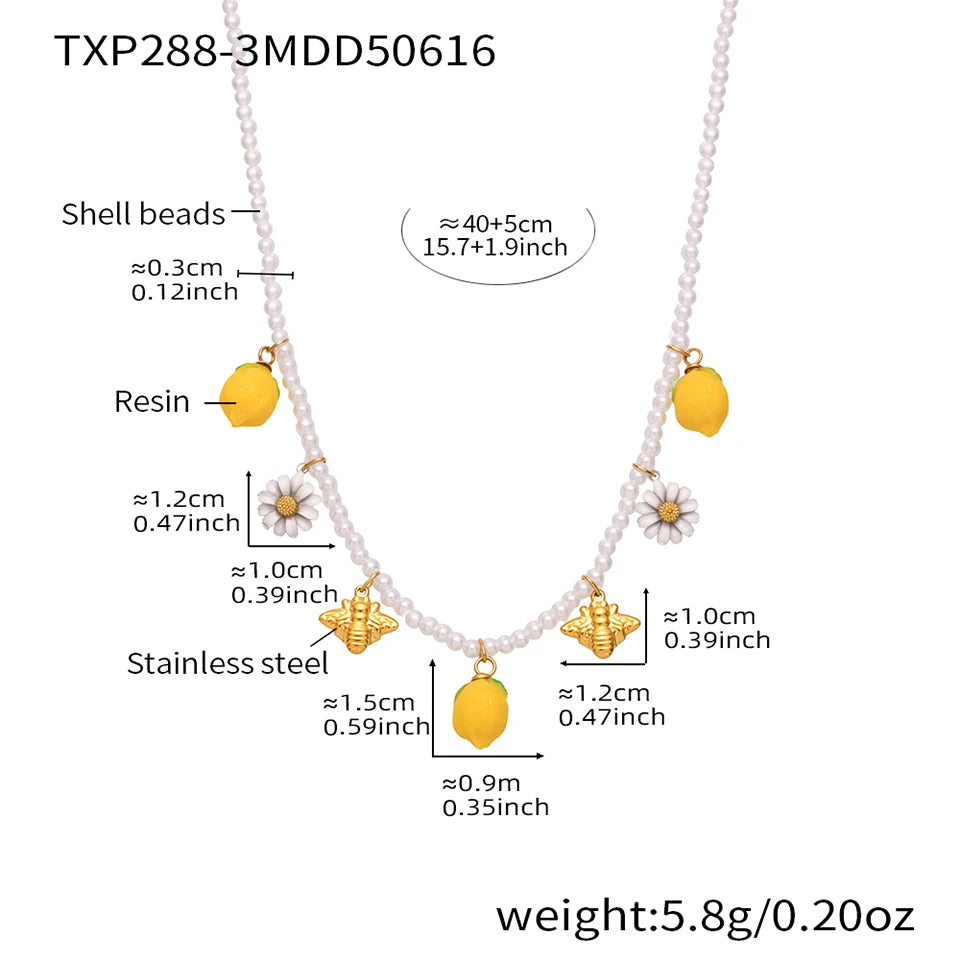 Handmade Beaded Necklace Matching Bracelet Earrings With Lemon Pendant Charms Shell Beads Necklaces Bracelets Earring For Women
