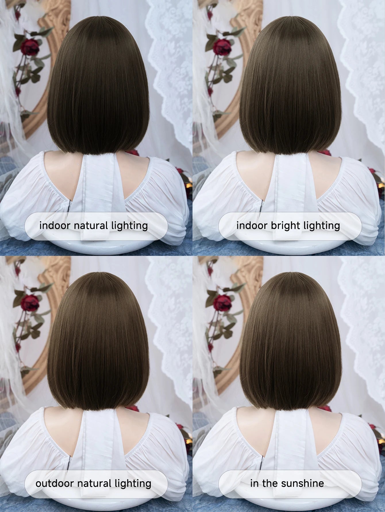 12Inch High-Fashion Deep Brown Synthetic Wigs With Bang Short Natural Straight Hair Wig For Women Daily Use Cos Heat Resistant