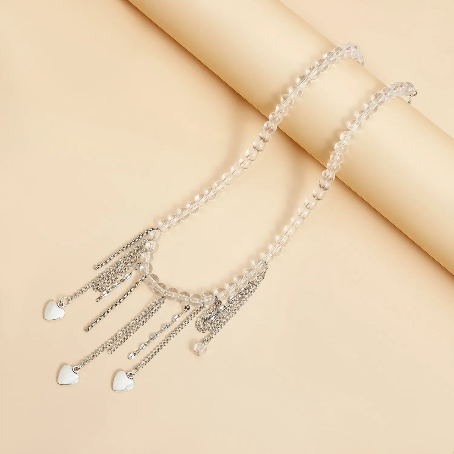 New Heart Beaded Necklace Bracelet Ring Women Boho Crystal Class Gravel Clavicle Chain Cool Y2K Choker Exquisite Fashion Jewelry