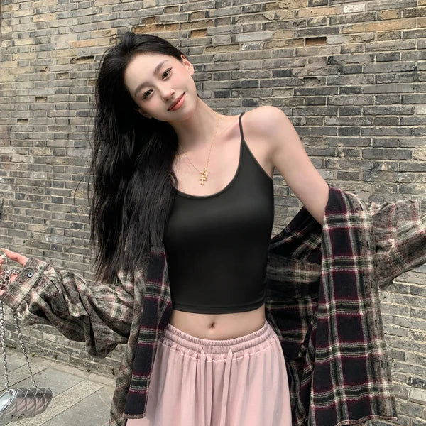Sweet Hot Tops Camisole Chic Tank Top Inner Women Summer Sleeveless Spice Girl Wear Bottom Breasted Beauty Back