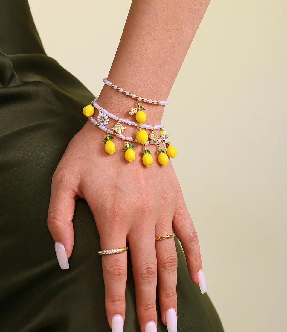 Handmade Beaded Necklace Matching Bracelet Earrings With Lemon Pendant Charms Shell Beads Necklaces Bracelets Earring For Women