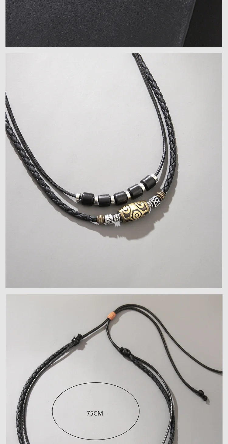 Men's vintage personality braided wax rope antique necklaces and bracelets