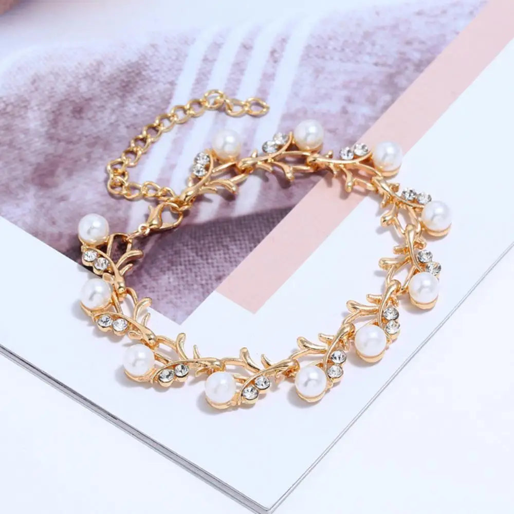 Necklace Earrings Gift Elegant Rhinestone Faux Pearl Bracelet Bridal Jewelry Gift