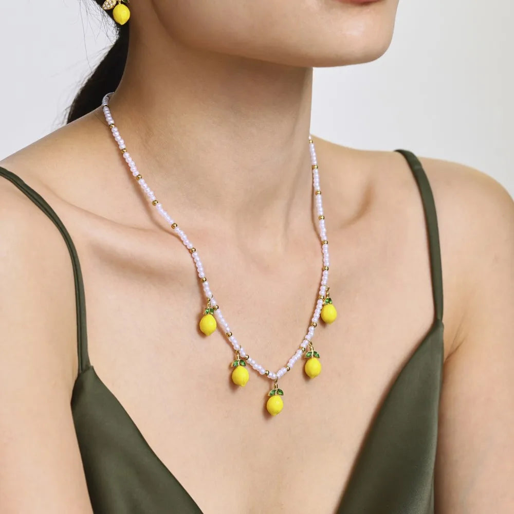 Handmade Beaded Necklace Matching Bracelet Earrings With Lemon Pendant Charms Shell Beads Necklaces Bracelets Earring For Women