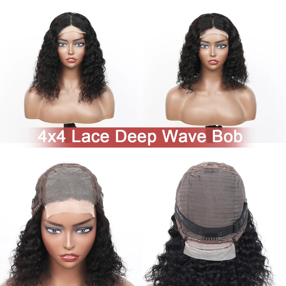 Glueless Wigs 6x4 Deep Wave Bob Human Hair Wigs For Women Bleached Knots Lace Wig Pre Plucked Pre Cut Lace Ready To Wear Wigs