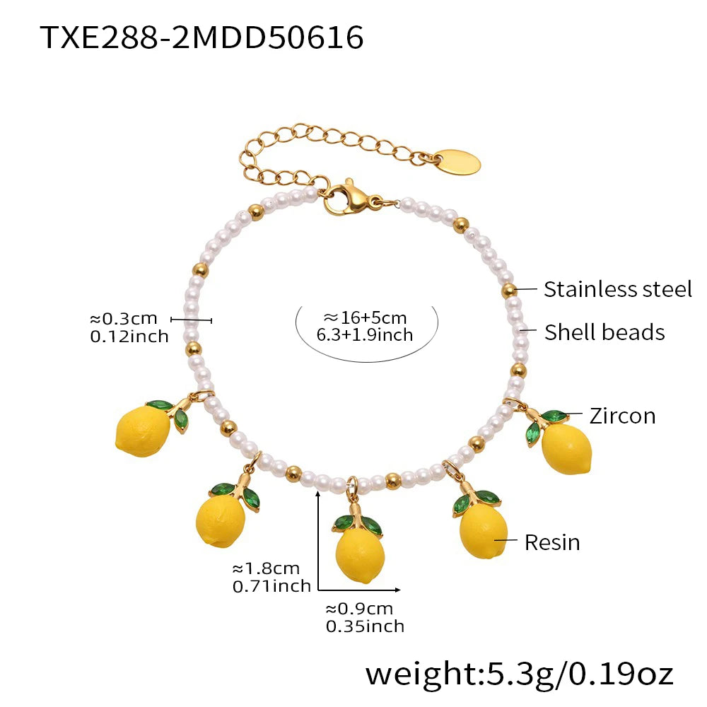 Handmade Beaded Necklace Matching Bracelet Earrings With Lemon Pendant Charms Shell Beads Necklaces Bracelets Earring For Women