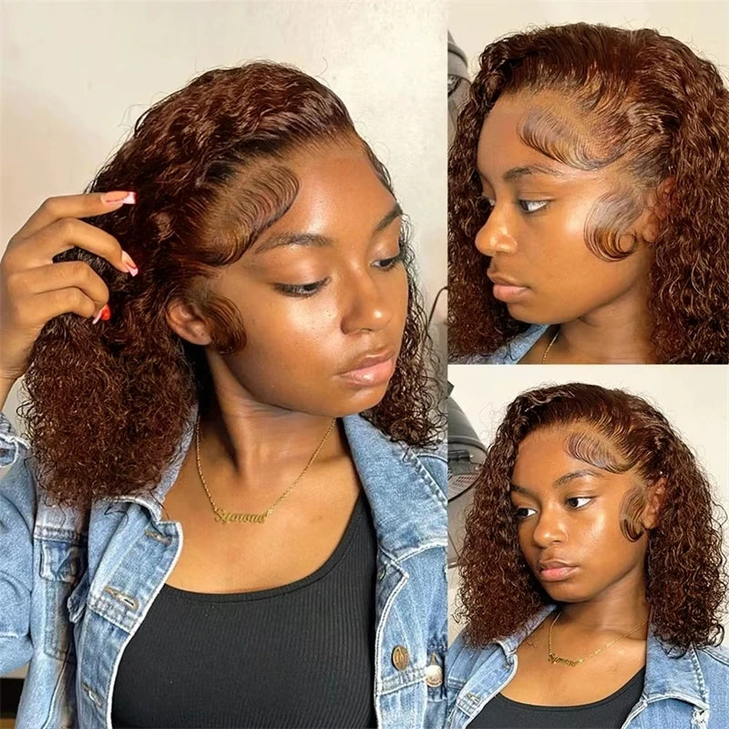 Deep Curly Chocolate Brown 200% Density Bob Wig Wet And Water Wavy Pre Plucked Virgin Hair 13x4 Lace Frontal Human Hair Wigs #4