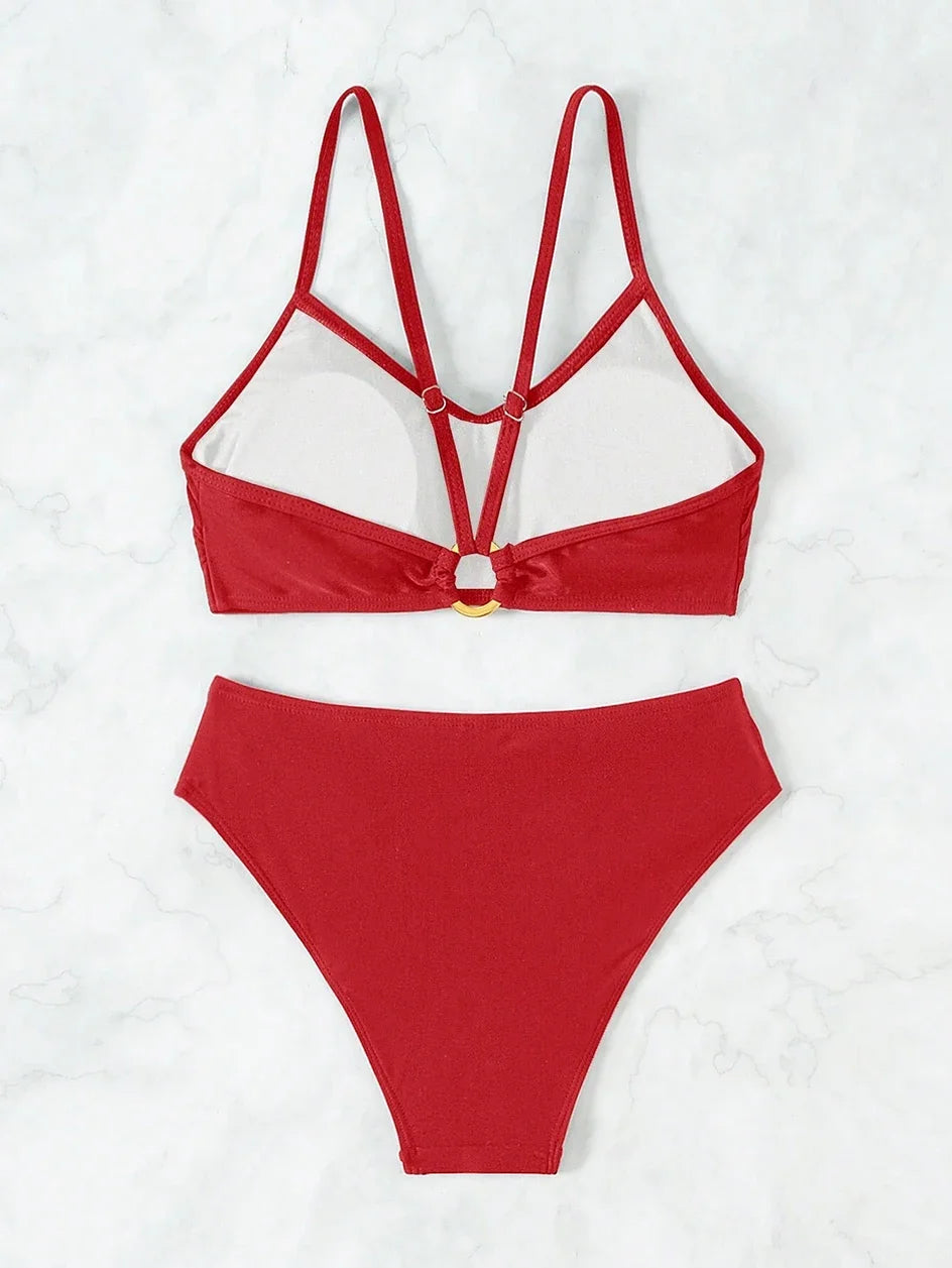 Sexy Woman Swimsuits 2025 Summer Swimwear Women's Bikinis for Female Two Pieces Beach Wear Solid Color Bikinis Set Bathing Suit