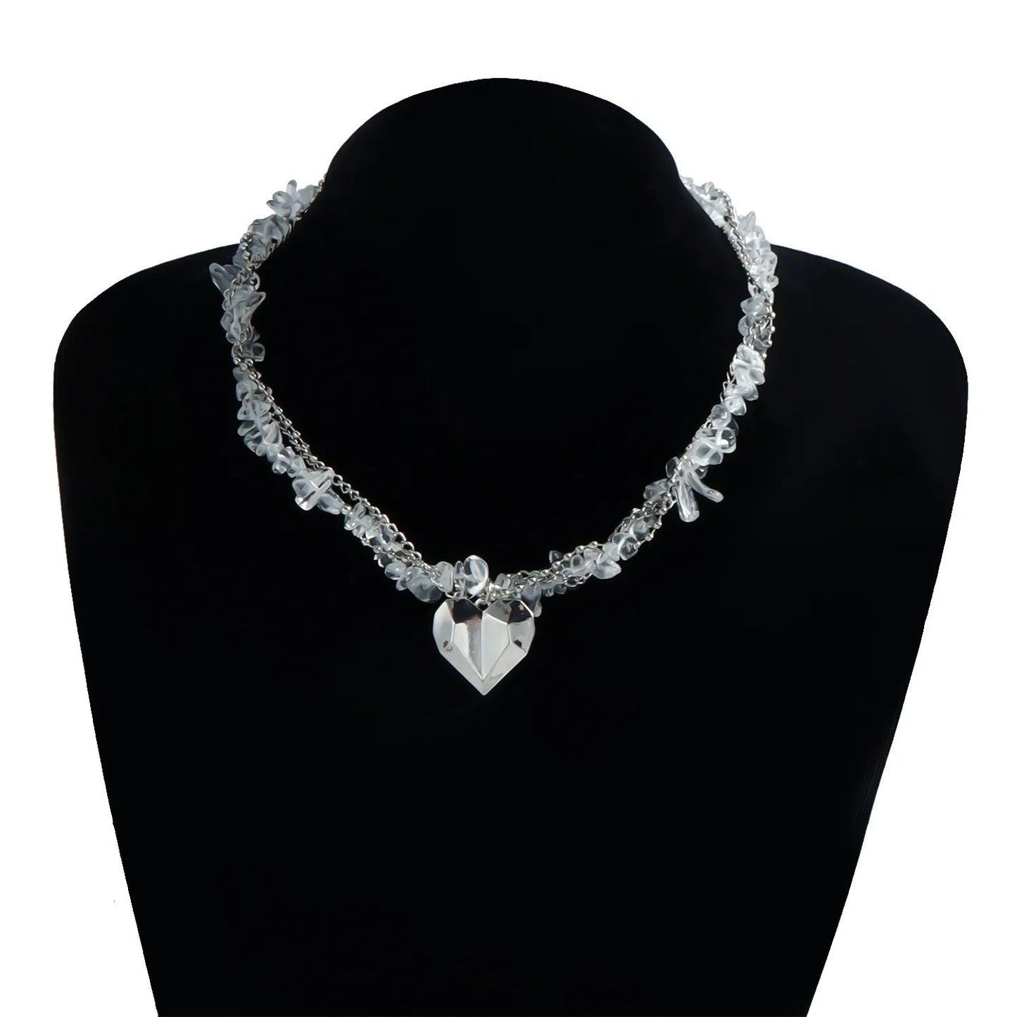 New Heart Beaded Necklace Bracelet Ring Women Boho Crystal Class Gravel Clavicle Chain Cool Y2K Choker Exquisite Fashion Jewelry