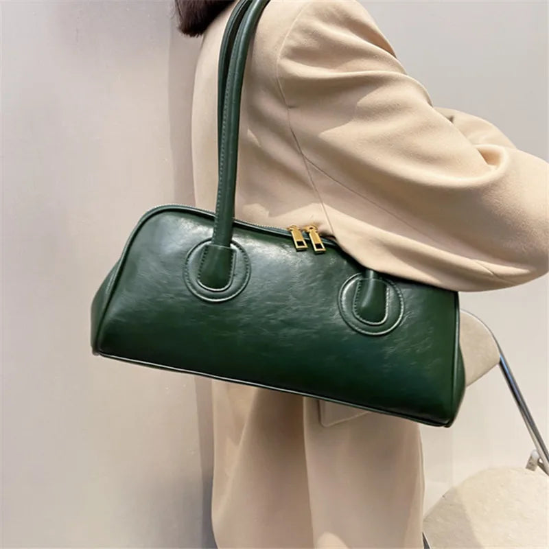 Classic Leather Handbag, Retro Simple Shoulder Underarm Bag, Elegant Stylish Baguette Tote Bag for Women Everyday Collocation
