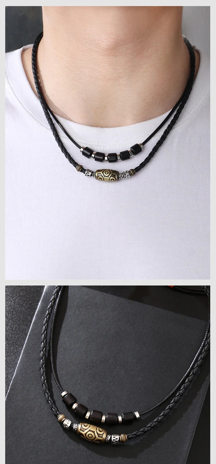 Men's vintage personality braided wax rope antique necklaces and bracelets