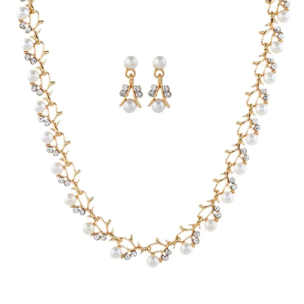 Necklace Earrings Gift Elegant Rhinestone Faux Pearl Bracelet Bridal Jewelry Gift
