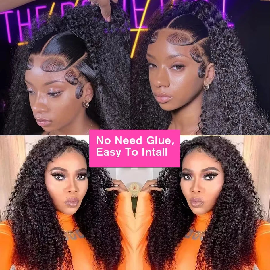 Kinky Curly Human Hair Wig 3 IN 1 Half Wigs Human Hair 250% Density Full Machine Made Clip-in With Drawstring Seamless