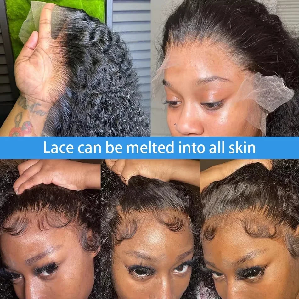Brazilian 100% Human Deep Curly Bob Hair Wigs Natural Black Color Deep Wave HD Lace Front Part 13x4 Transparent Lace Wigs