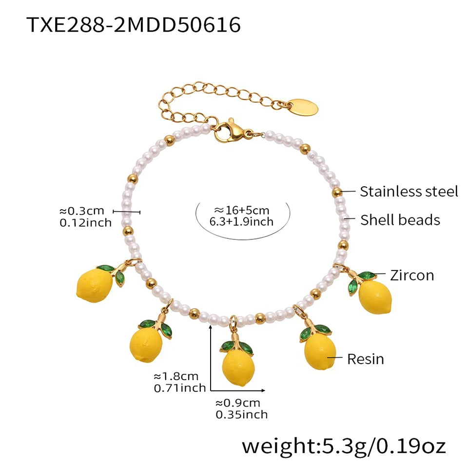 Handmade Beaded Necklace Matching Bracelet Earrings With Lemon Pendant Charms Shell Beads Necklaces Bracelets Earring For Women