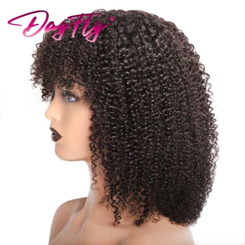 Human Hair Curly Wig With Bangs Natural Brazilian Hair Wigs For Women Short Curly Bob Wigs With Fringe 180% D Full Machine Wigs