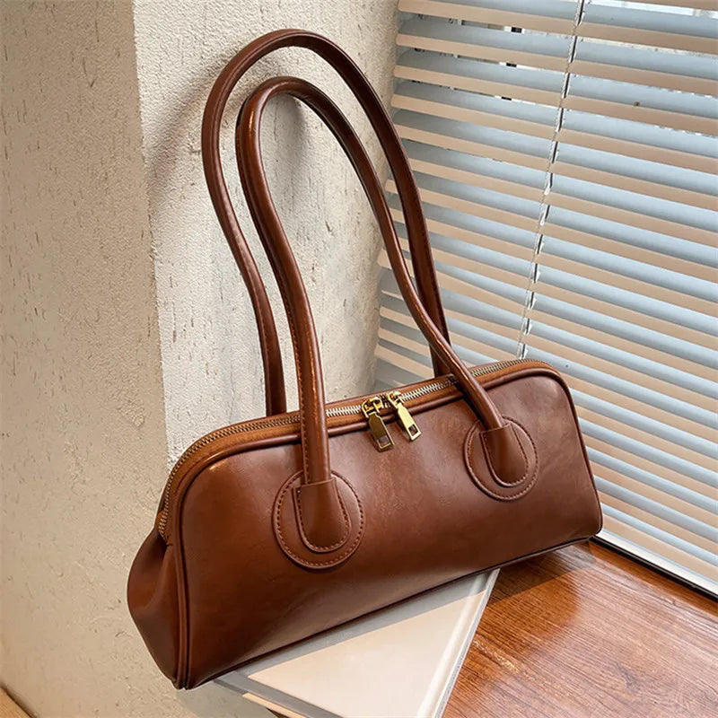 Classic Leather Handbag, Retro Simple Shoulder Underarm Bag, Elegant Stylish Baguette Tote Bag for Women Everyday Collocation