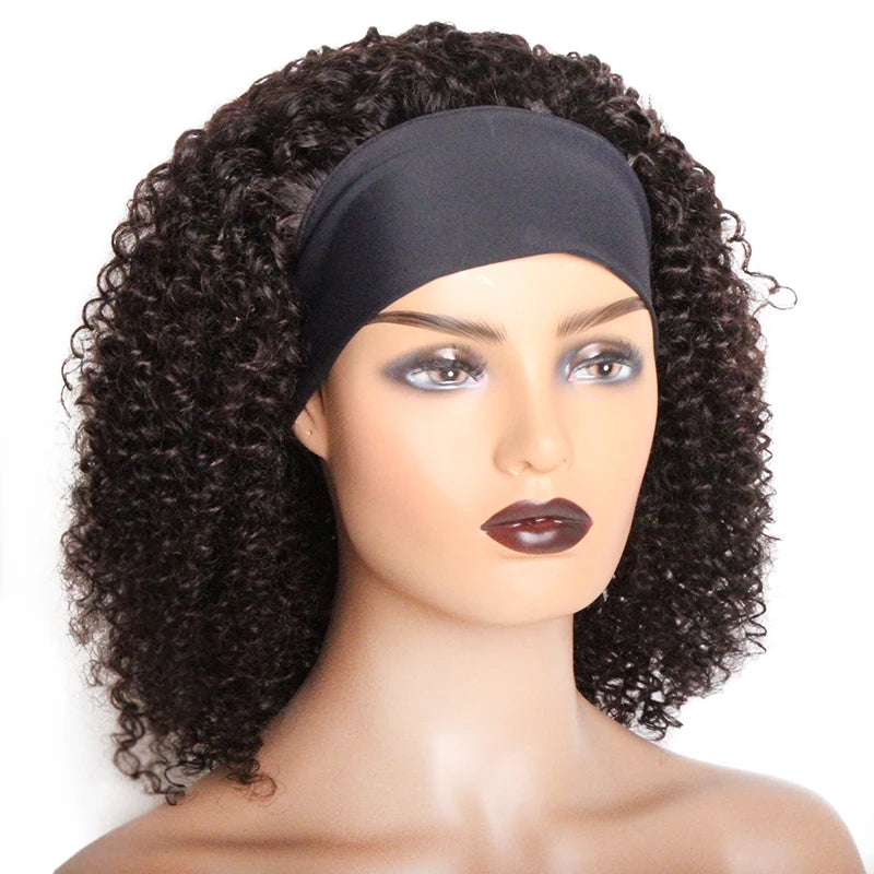 Human Hair Headband Wig Short Curly Human Hair Wigs Full Machine Made Indian Remy Human Hair Wigs For Black Women 180% Density