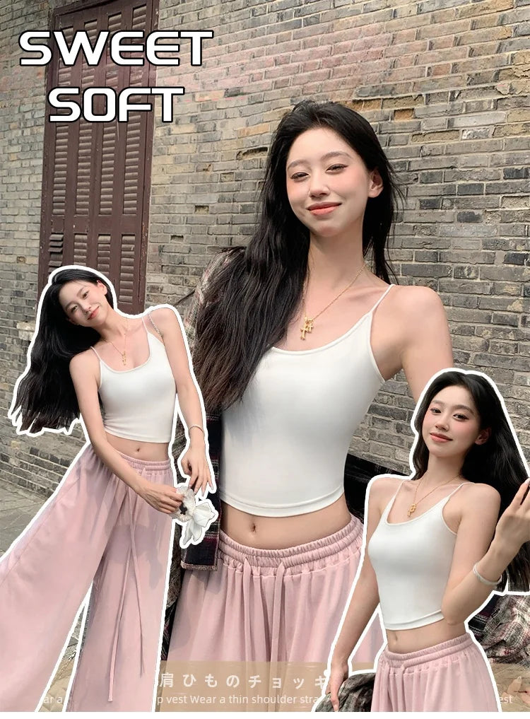 Sweet Hot Tops Camisole Chic Tank Top Inner Women Summer Sleeveless Spice Girl Wear Bottom Breasted Beauty Back