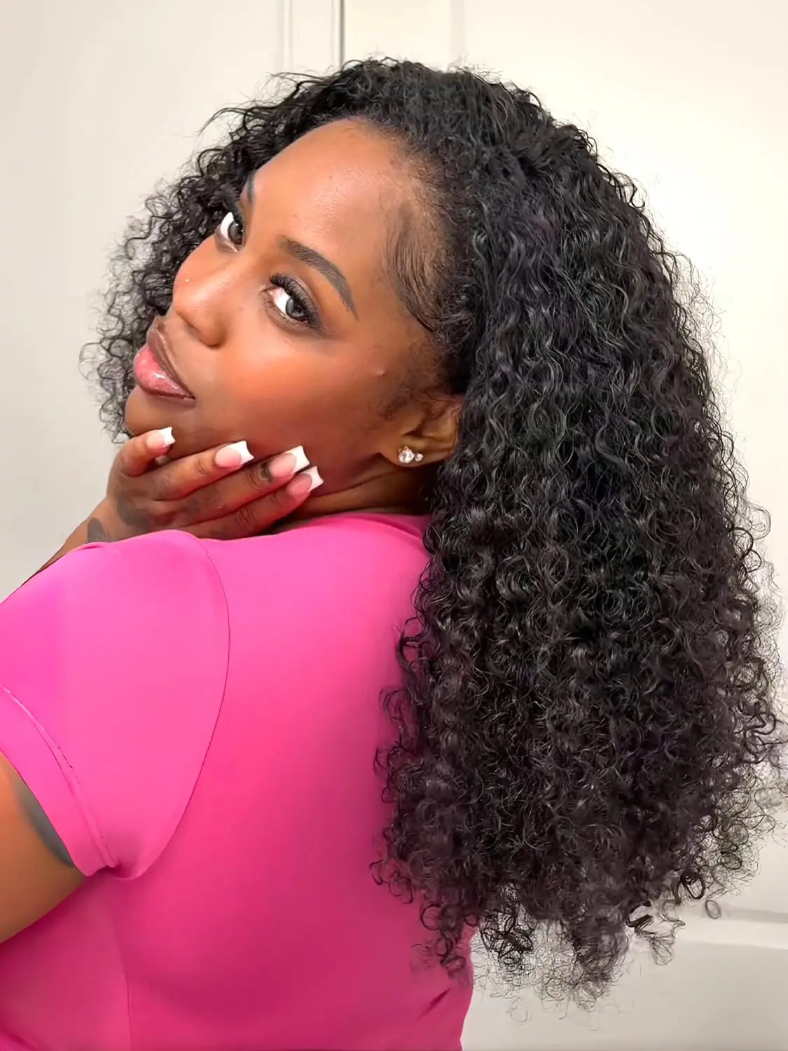 Kinky Curly Human Hair Wig 3 IN 1 Half Wigs Human Hair 250% Density Full Machine Made Clip-in With Drawstring Seamless