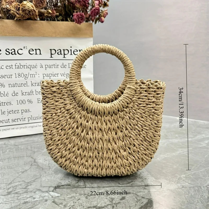 Hand-Woven Tote Bag, A Hand-Woven Straw Bag, Suitable for Summer Beach Travel for Women'S Travel, Holiday Beach Tote Bag