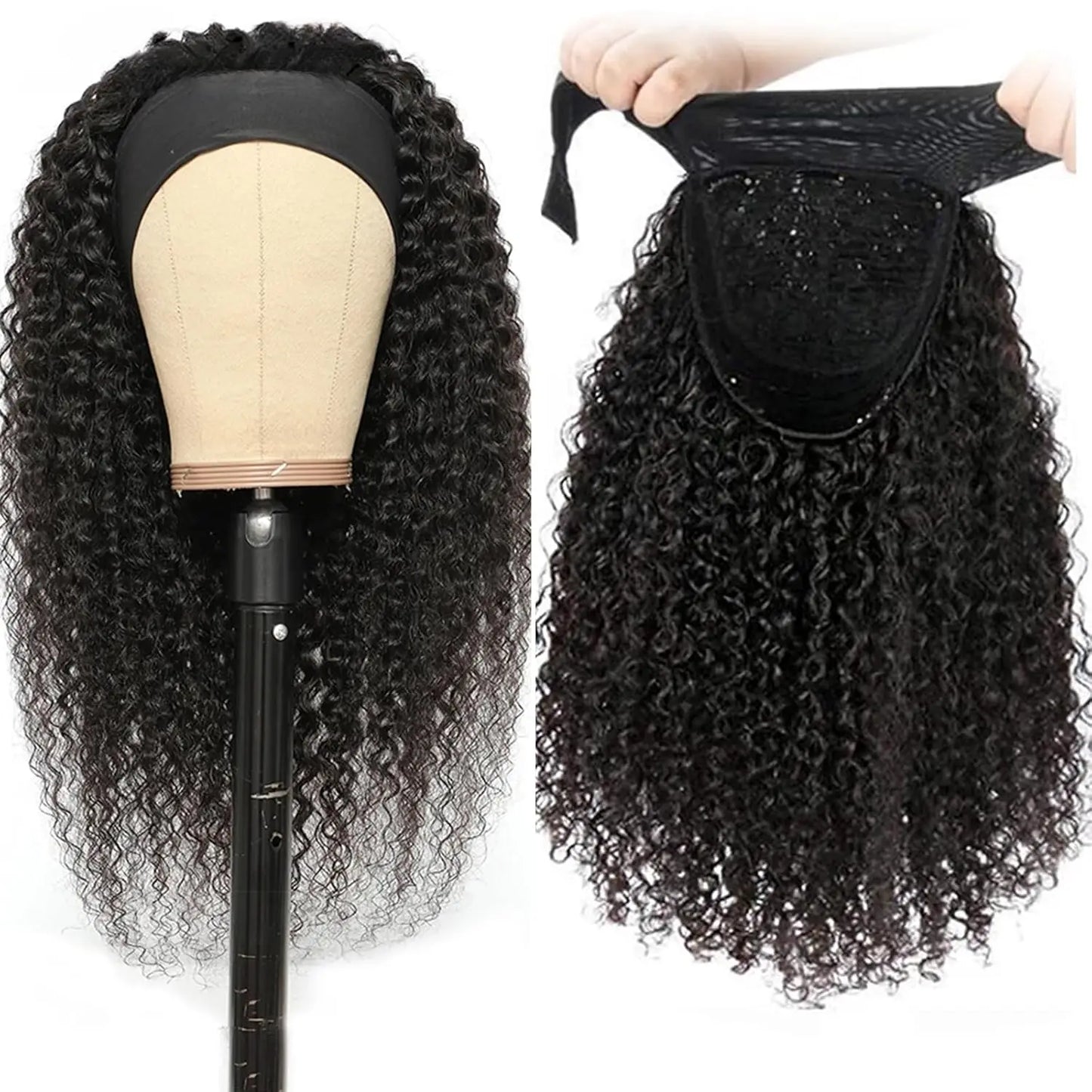 YAVIDA Curly Headband Wig Human Hair 10-24 Curly Hair Headband Wig Indian Virgin Machine Made Human Hair Wigs With Headband