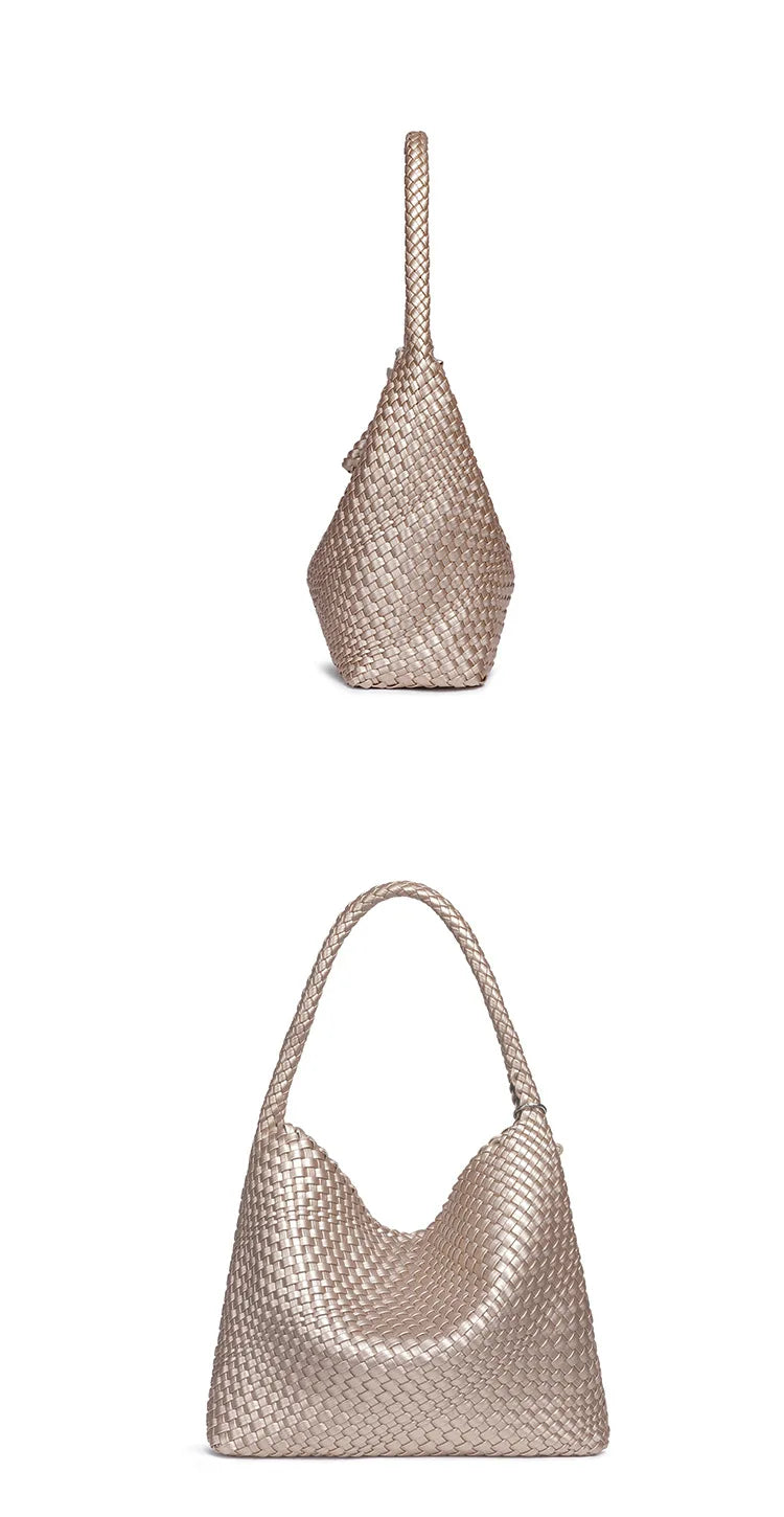 Handwoven Hybrid Tote Bucket Bag Luxury Shoulder Bag for Women, Premium Top Handle & Underarm Carry Purse