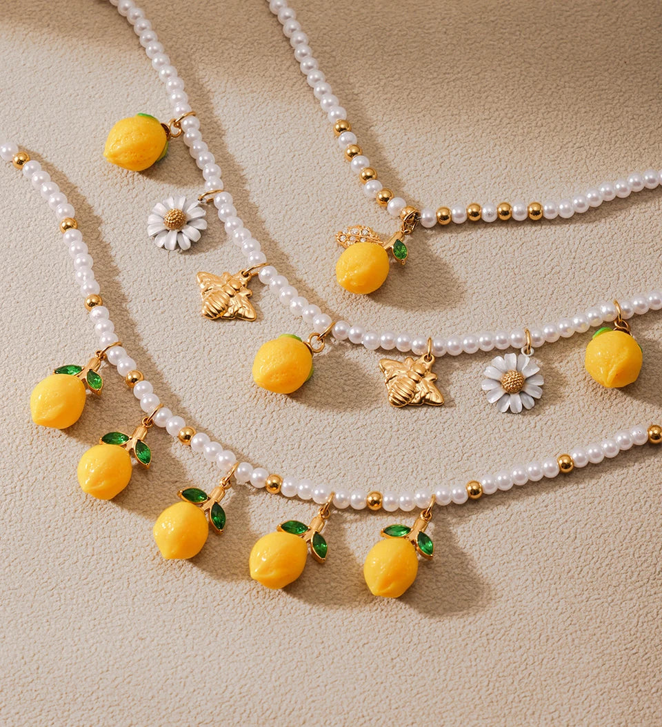 Handmade Beaded Necklace Matching Bracelet Earrings With Lemon Pendant Charms Shell Beads Necklaces Bracelets Earring For Women