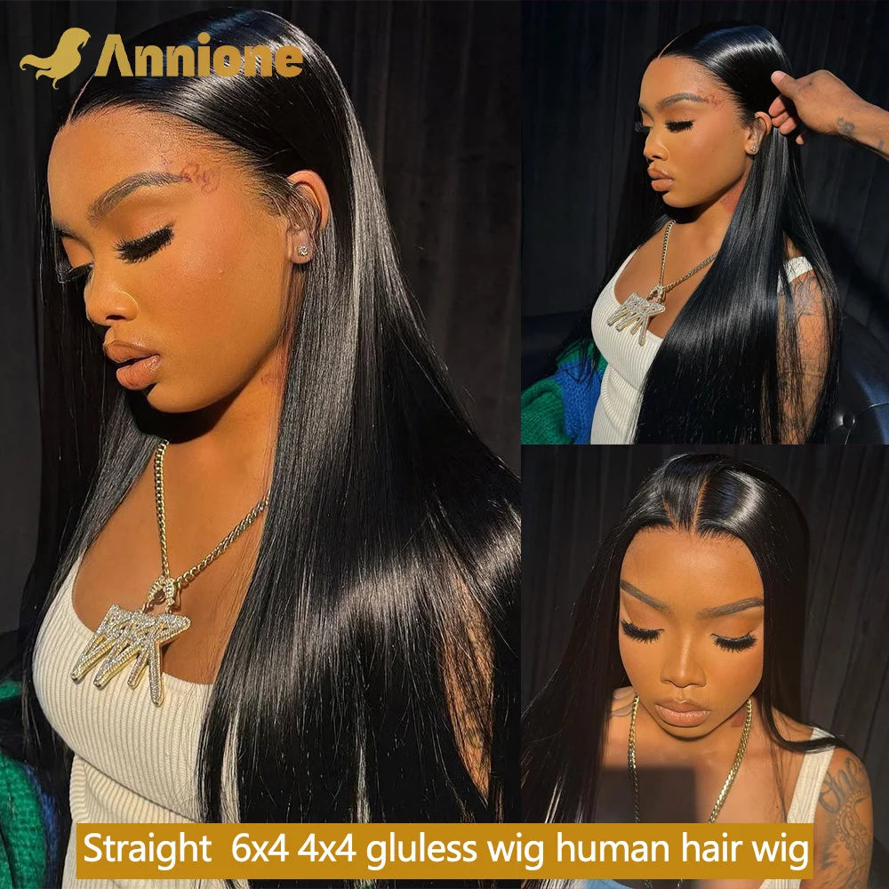 30 inch Glueless Wigs Human Hair Ready To Wear 6X4 Brazilian Straight HD Lace Front Human Hair Wig 100% Human Hair Wigs Glueless