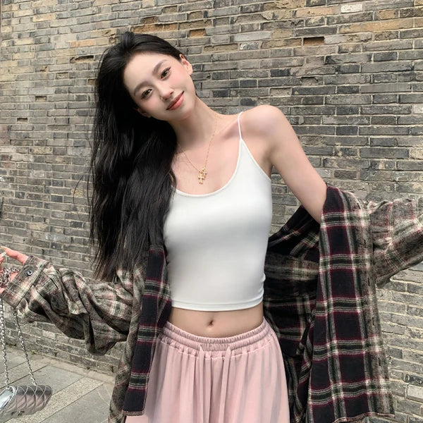 Sweet Hot Tops Camisole Chic Tank Top Inner Women Summer Sleeveless Spice Girl Wear Bottom Breasted Beauty Back