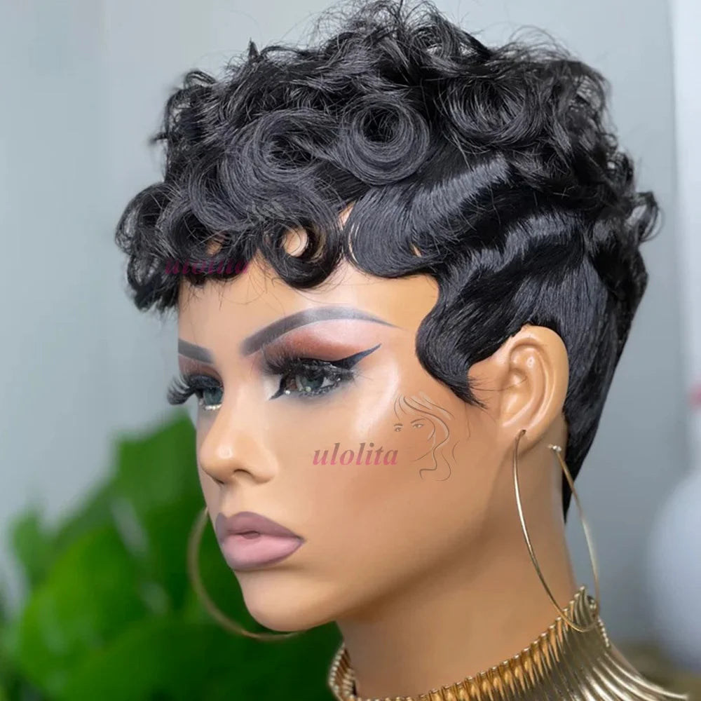 Deep Wave Wig Human Hair 613 Honey Blonde Short Pixie Cut Wig For Black Women Full Machine Made Curly Wigs Ginger Wig Human Hair
