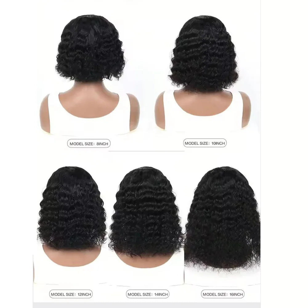 Deep Wave Human Hair Wigs 13x6 Transparent Lace Front Bob Wig With Adjustable Strap Short Bob to Wear Remy Hair Wig for Women