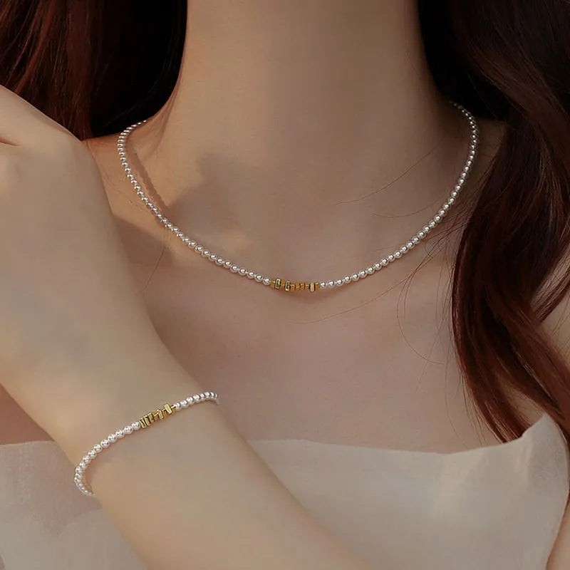 Pearl Necklace Bracelet Women Red Crystal Classic Bead Jewelry Premium Luxury Clavicle Chain Trendy Choker Party Gift