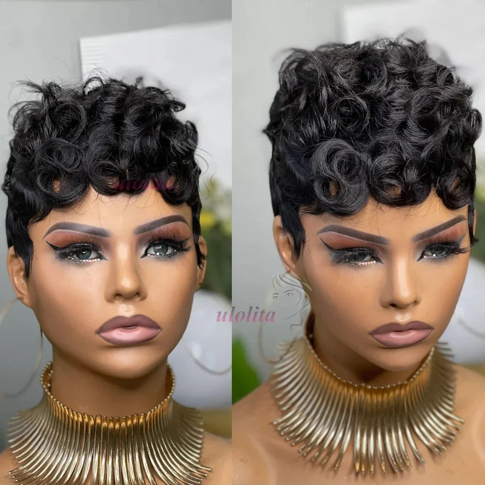 Deep Wave Wig Human Hair 613 Honey Blonde Short Pixie Cut Wig For Black Women Full Machine Made Curly Wigs Ginger Wig Human Hair