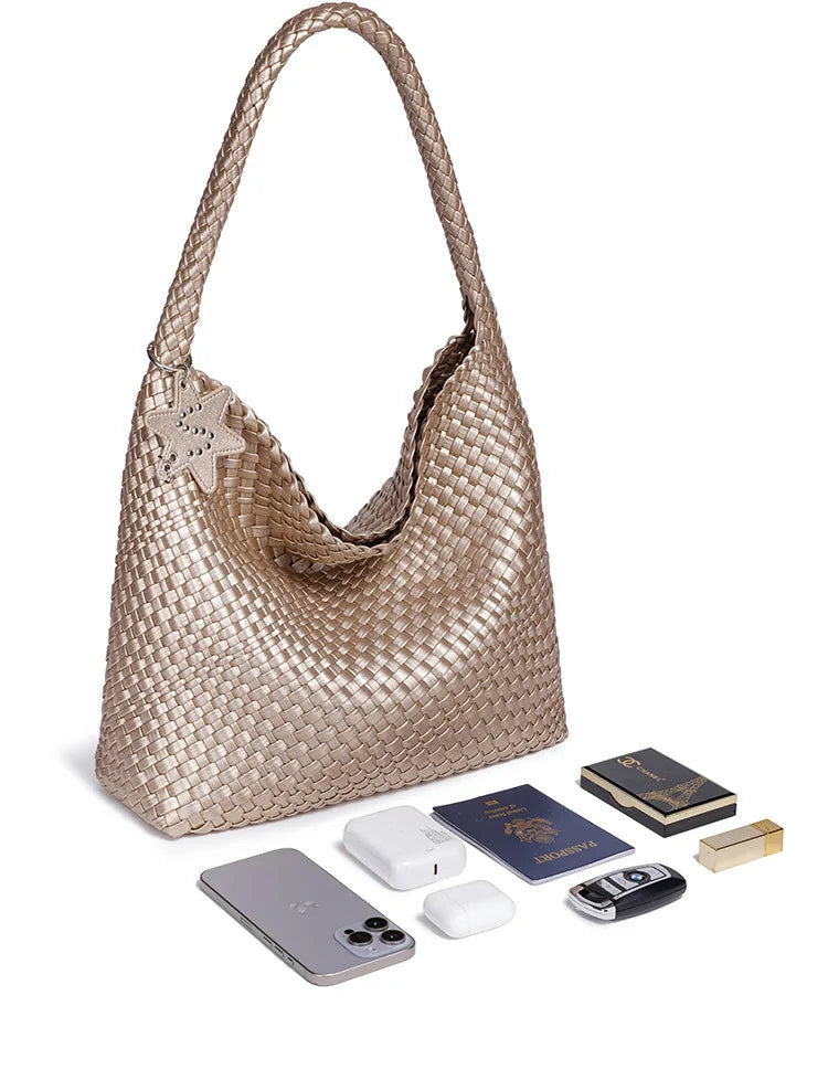 Handwoven Hybrid Tote Bucket Bag Luxury Shoulder Bag for Women, Premium Top Handle & Underarm Carry Purse