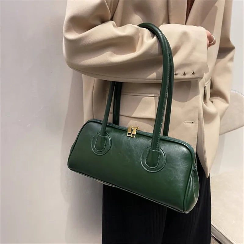 Classic Leather Handbag, Retro Simple Shoulder Underarm Bag, Elegant Stylish Baguette Tote Bag for Women Everyday Collocation