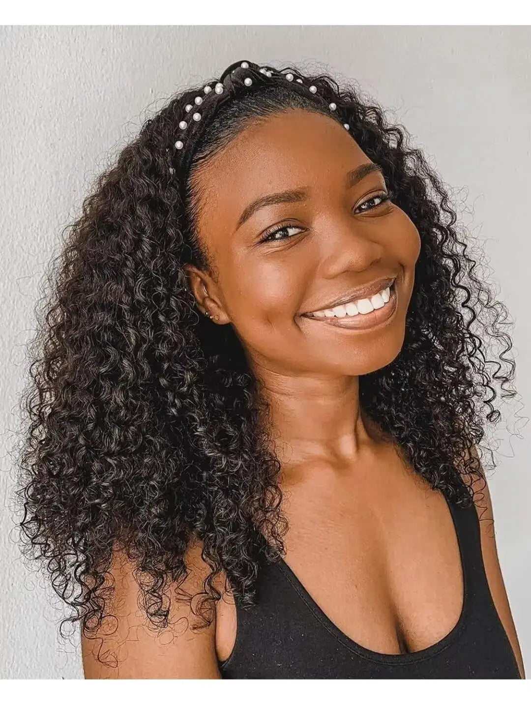 YAVIDA Curly Headband Wig Human Hair 10-24 Curly Hair Headband Wig Indian Virgin Machine Made Human Hair Wigs With Headband