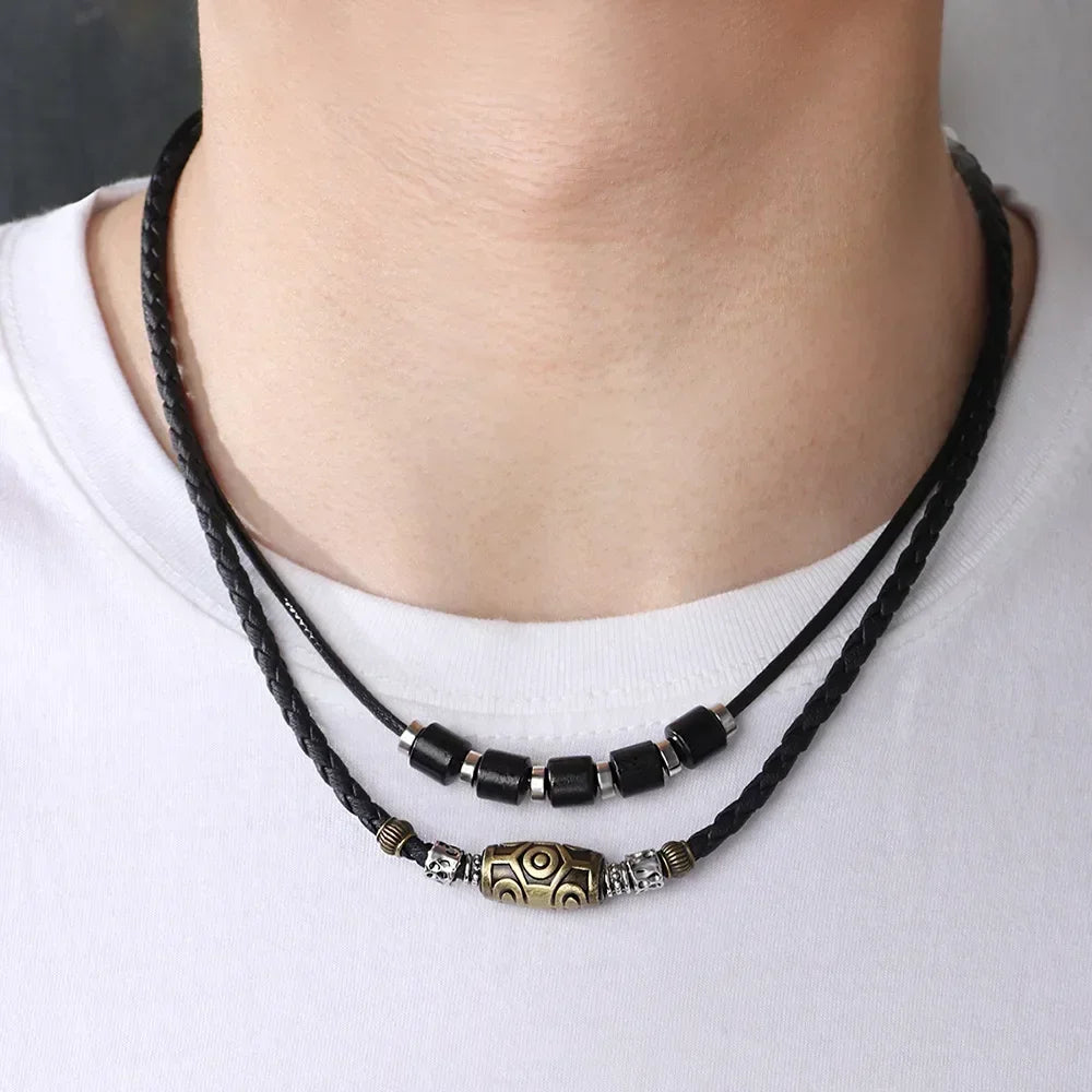 Men's vintage personality braided wax rope antique necklaces and bracelets