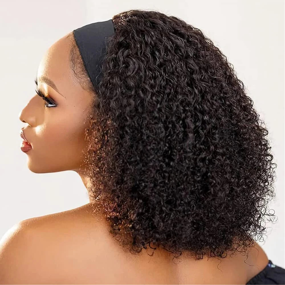 Human Hair Headband Wig Short Curly Human Hair Wigs Full Machine Made Indian Remy Human Hair Wigs For Black Women 180% Density