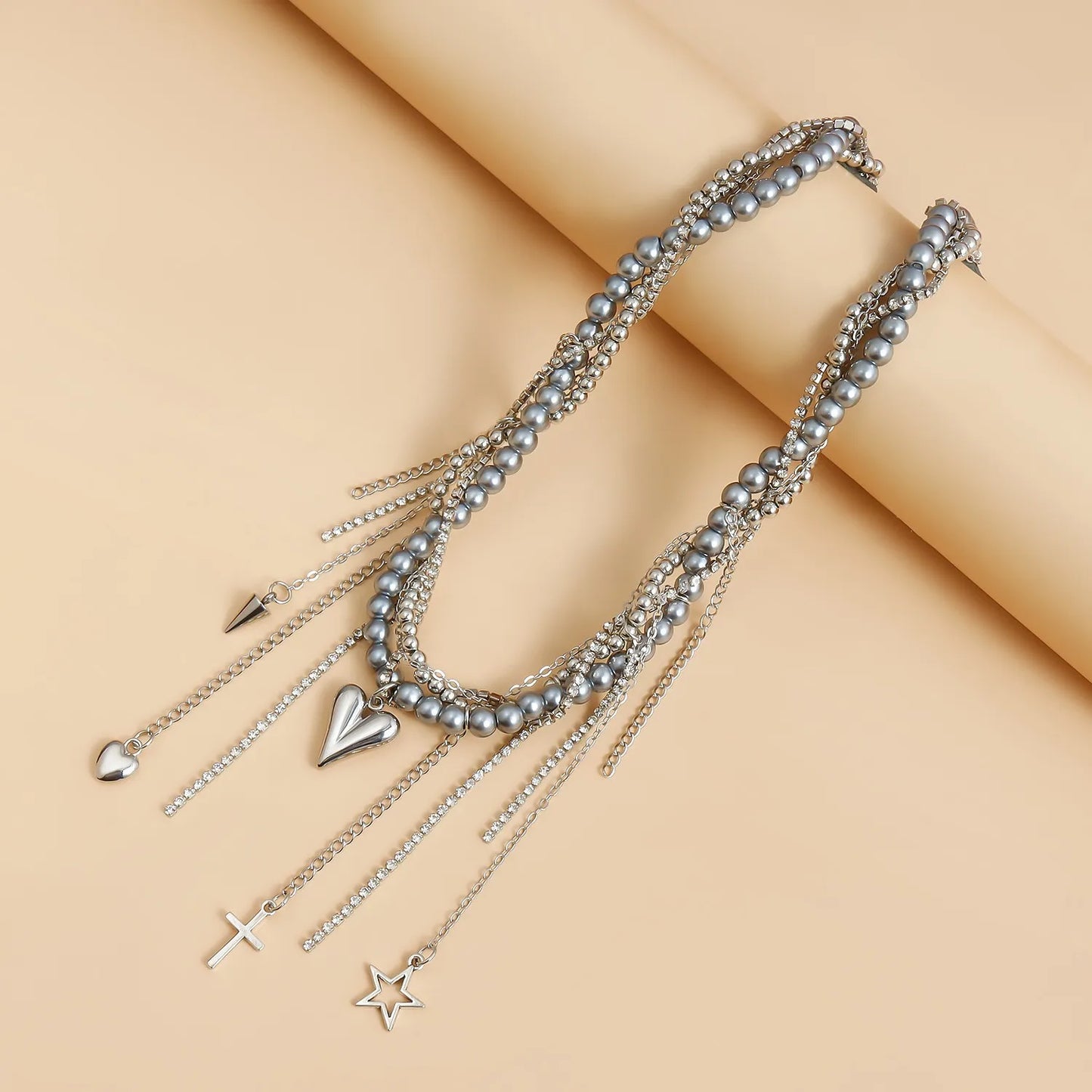 New Heart Beaded Necklace Bracelet Ring Women Boho Crystal Class Gravel Clavicle Chain Cool Y2K Choker Exquisite Fashion Jewelry