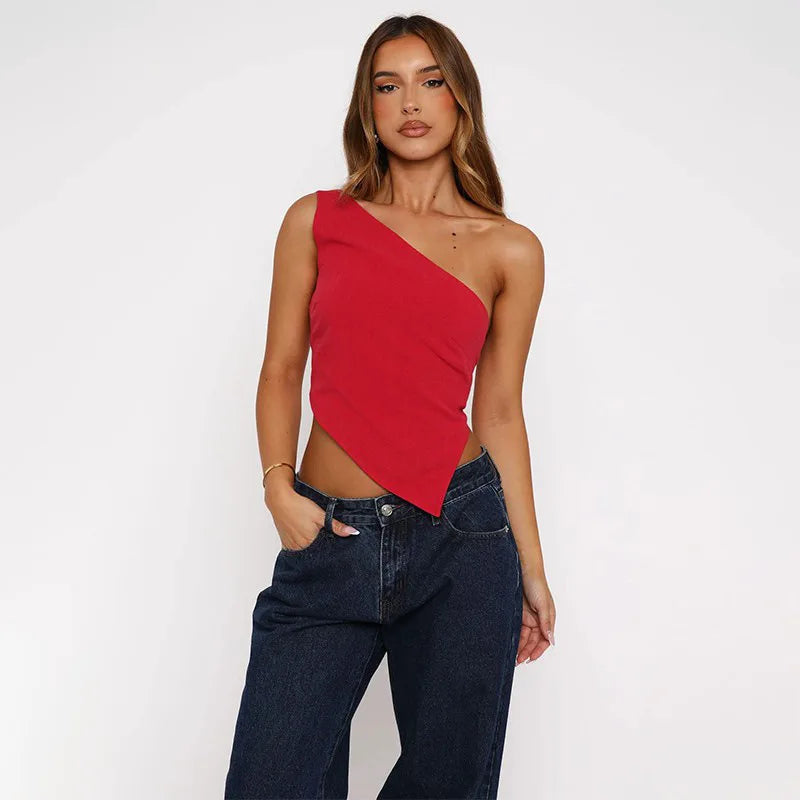 Inclined Shoulder Halter Top Asymmetrical Crop Tops Bandage Y2k Clothes Backless Hot Tops For Women Streetwear Tie Back Corset