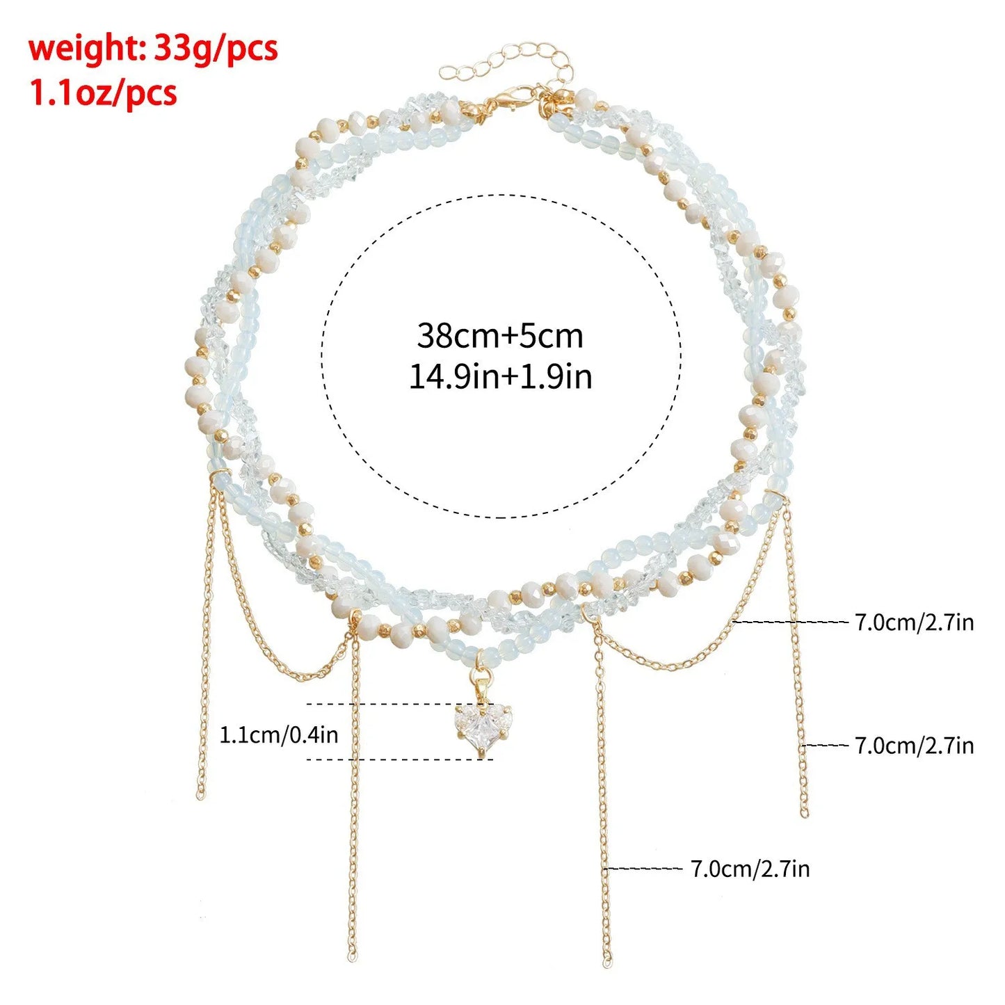 New Heart Beaded Necklace Bracelet Ring Women Boho Crystal Class Gravel Clavicle Chain Cool Y2K Choker Exquisite Fashion Jewelry