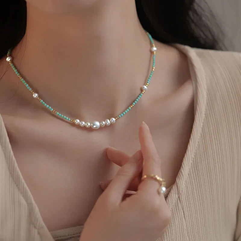Natural Pearls Necklaces Bracelets Set Women Girls Black Crystal Agate Lazurite Zircon Collarbone Chain Necklace Jewelry Gift