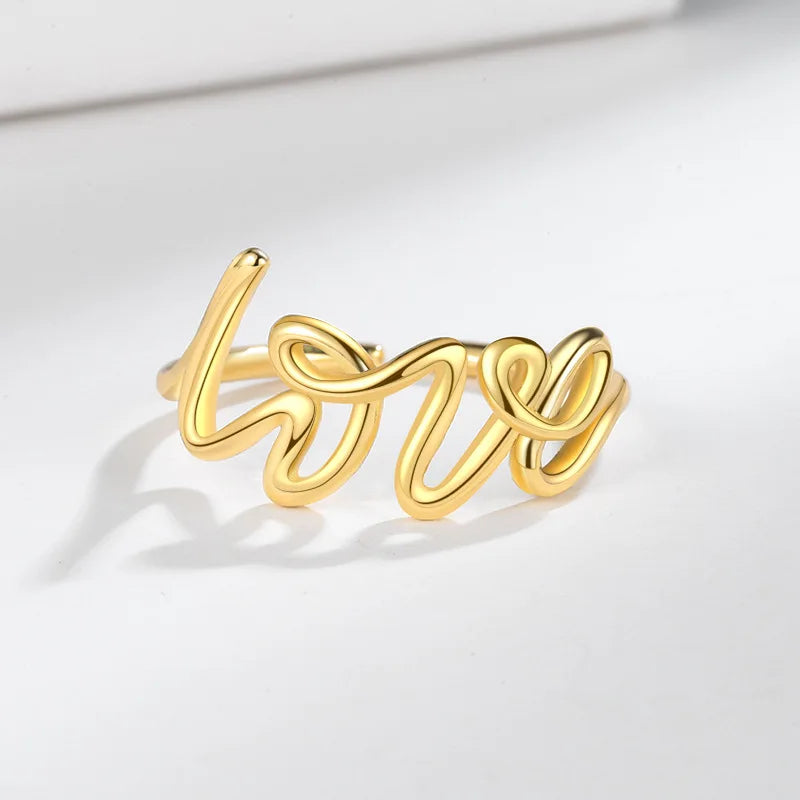 Romantic Letter Love Ring For Women Geometric Creative Finger Rings Engagemen Wedding Couple Stainless Steel Jewelry Gift